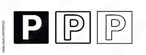 Parking symbol set in square borders, isolated on white background