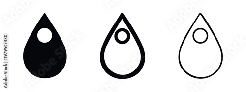 Liquid Drop or Map Point Icon Set - Water and Location Pin Vector Graphics