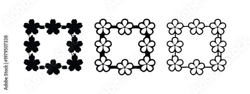 Decorative square frame set made of cherry blossom flowers, floral border icons