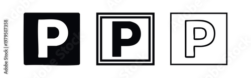Set of parking zone icons with different border styles, isolated sign elements
