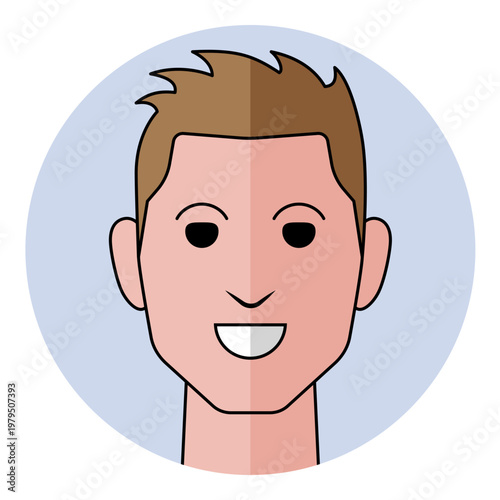 Happy man avatar portrait icon with joyful face expression in flat design style. Male character portrait for user profile, social media, and client support icon