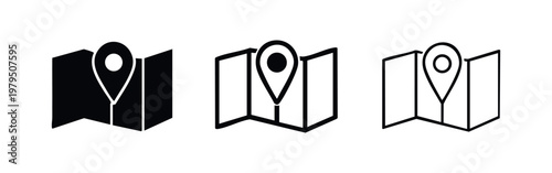 Map with location pin icons set, navigation and travel guide symbols