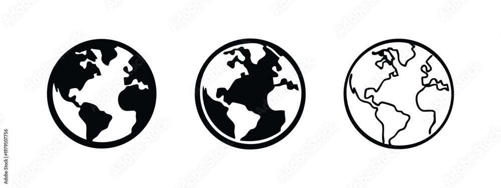 Obraz premium Earth globe icons showing America continent in different graphic styles