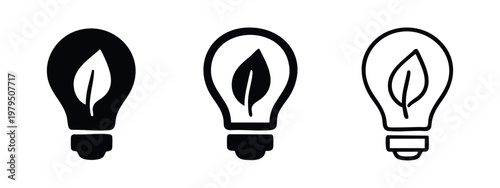 Ecology light bulb icons with plant leaf symbol for renewable energy concepts