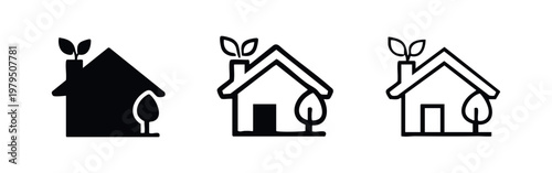 Green home ecology house icons with leaf and tree symbol