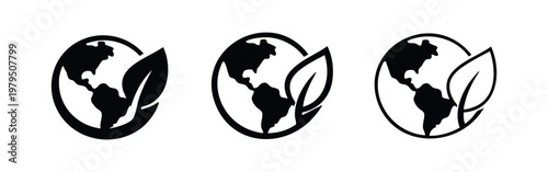Ecology earth globe icons with leaf for environmental protection concepts