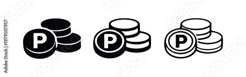 Reward points coins icons set for loyalty and marketing concepts