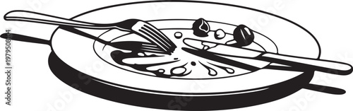 Empty plate with utensils and olives