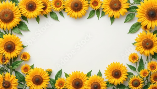 Vibrant Yellow Sunflowers Framing A Blank Space For Creative Background Design
