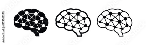 Neural brain network connection icon set for AI and cognitive science topics