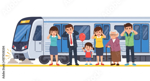Family Covering Ears From Loud Train Noise.