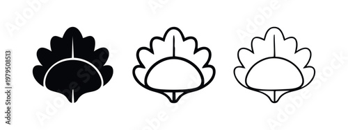 Japanese Kashiwamochi Sweet Rice Cake Leaf Icon Set