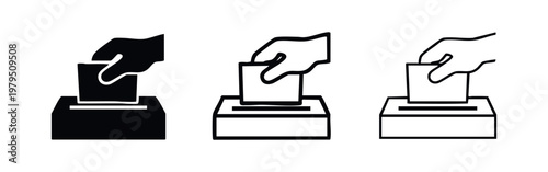 Voting icon set with hand putting ballot into a box for election and democracy concept