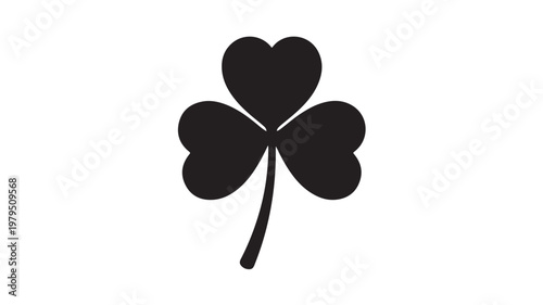 Black four leaf clover good luck charm symbol flat design vector illustration