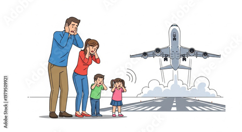 Family Shocked by Airplane Taking Off.