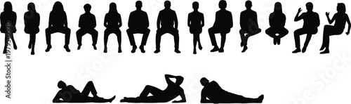 Black silhouettes of people sitting and lying down