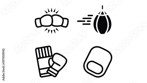 Boxing Icons: A collection of simple, yet striking icons representing essential boxing elements.