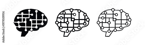Artificial Intelligence Brain Icon Set with Neural Network Circuit Patterns