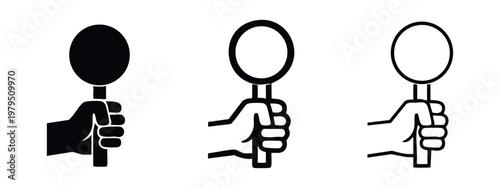 Hand Holding Blank Round Sign Icon Set for Auction Protest or Information