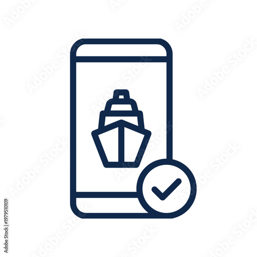 Smartphone with cruise ship icon and check mark smartphone vacation