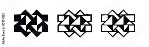 Geometric Abstract Pattern Icon Set with Intertwined Triangular Shapes