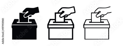 Hand Putting Ballot Paper in Voting Box Icon Set for Election and Democracy