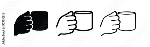 Hand Holding a Coffee Mug or Cup Icons Set Vector Illustration