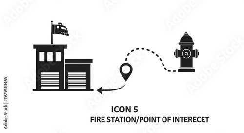 Fire Station and Hydrant Icon with Route.