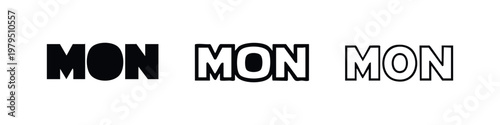 Monday Abbreviation Mon Typography Icon Set with Solid and Outline Styles