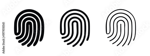 Biometric Fingerprint Identification Scan Icon Set in Three Different Line Weights