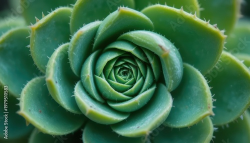 Close-Up View of a Rosette Succulent in Vivid Green Colors with Intricate Leaf Structures