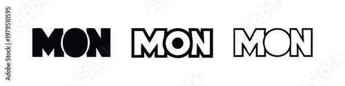 Monday Abbreviation Mon Text Design Icon Set in Three Different Line Weights