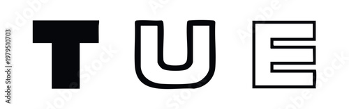 Tuesday Abbreviation Tue Typography Icon Set Three Line Weights Sharp Geometric Style