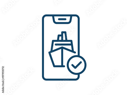 Cruise ship app icon with checkmark vector design navigation app