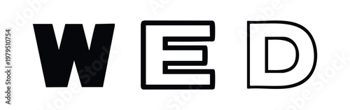 Wednesday Abbreviation Wed Typography Icon Set Three Line Weights Soft Rounded Style