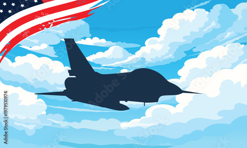 Jet Aircraft Silhouette Sky Flag Illustration