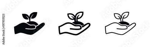 Hand Holding Growing Plant Sprout Icons for Growth and Nature