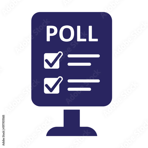Dark blue poll sign with checkboxes and lines on a white background