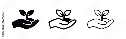 Hand holding sprout icons set environmental growth and ecology concept