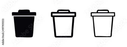 Garbage bin waste container icons set recycling and cleaning symbols