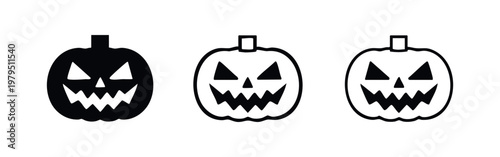 Set of Halloween Pumpkin Jack-o-lantern Icons in Different Line Weights