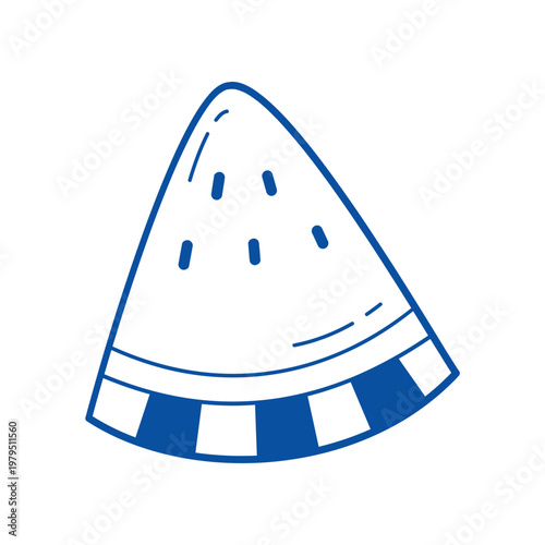 Watermelon slice icon in blue outline style isolated on white background, minimal fruit vector illustration for logo, pattern and textile