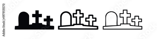 Set of Cemetery Grave Tombstone Icons with Crosses for Halloween