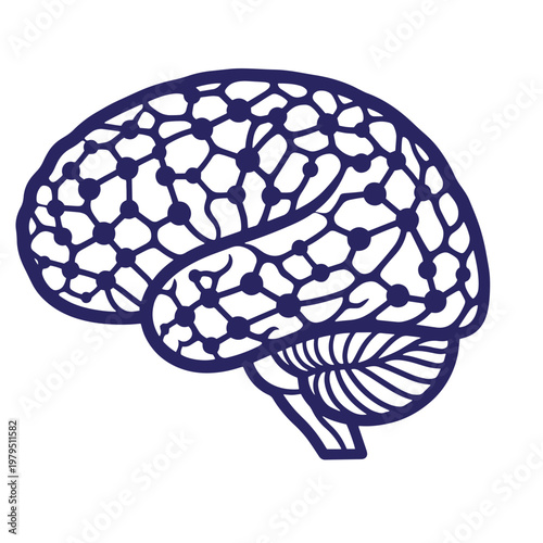 Dark blue brain with molecular structure pattern, side view human brain