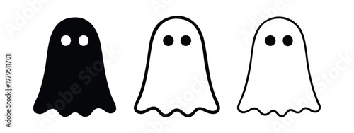 Cute Halloween Ghost Icons Set in Minimalist Line Style