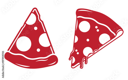 Red pizza slices with white spots on white background, cheese