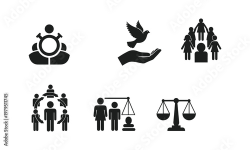 Icons representing fundamental societal values and principles