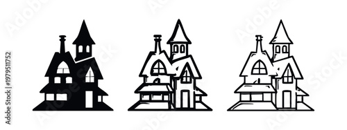 Spooky Halloween Haunted House Mansion Icons Collection