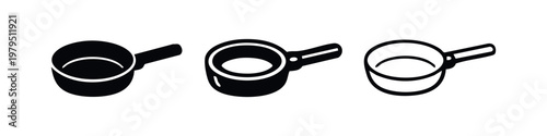 Measuring cup or ladle icons in solid, outline with interior, and outline styles