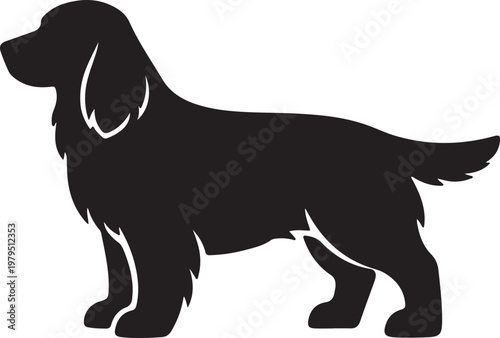 Black silhouette of a standing dog - Cocker Spaniel or Setter breed icon.